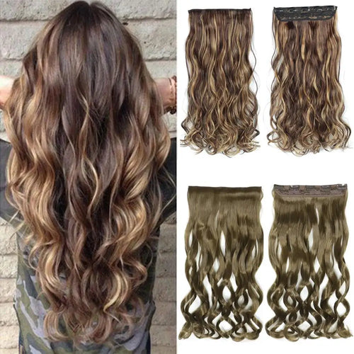 one-piece long wavy  heat resistant clip in hair extensions