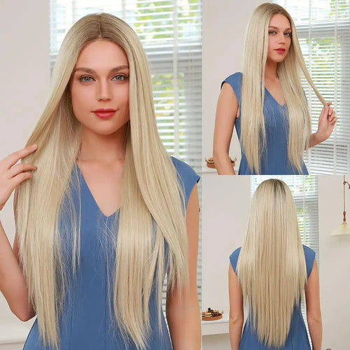 pandora long straight light beige blonde lace wig