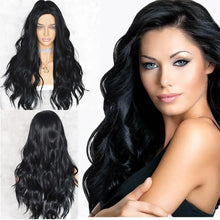 Load image into Gallery viewer, paula extra long black color synthetic lace front heat resistant fibre wig
