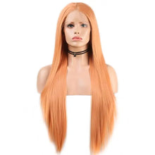 Load image into Gallery viewer, peach colored silky straight lace wig with middle part
