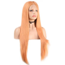 Load image into Gallery viewer, peach colored silky straight lace wig with middle part
