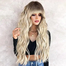 Load image into Gallery viewer, penelope transitional dark root to light blonde long heat resistant hair wig light golden mix blonde

