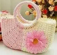 Load image into Gallery viewer, pink straw hand bag
