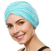Load image into Gallery viewer, reversible knot terry cloth turban head cover turquoise
