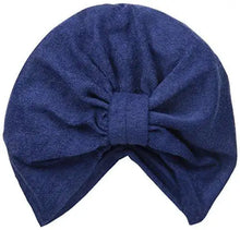 Load image into Gallery viewer, reversible knot terry cloth turban head cover dark blue
