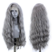 Load image into Gallery viewer, sage - water wave silver grey synthetic heat resistant lace front wig with natural hairline
