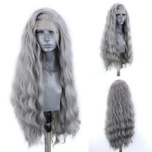 Load image into Gallery viewer, sage - water wave silver grey synthetic heat resistant lace front wig with natural hairline
