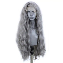 Load image into Gallery viewer, sage - water wave silver grey synthetic heat resistant lace front wig with natural hairline
