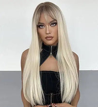 Load image into Gallery viewer, shaded platinum blonde wig with bangs
