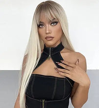 Load image into Gallery viewer, shaded platinum blonde wig with bangs
