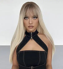Load image into Gallery viewer, shaded platinum blonde wig with bangs
