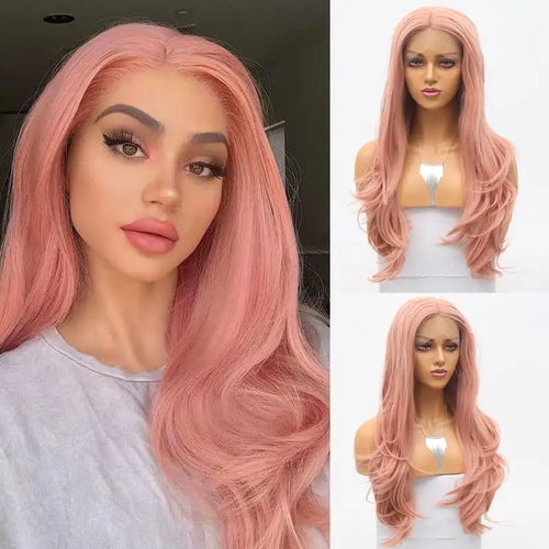 shanna long pink wig middle part heat friendly lace front wig