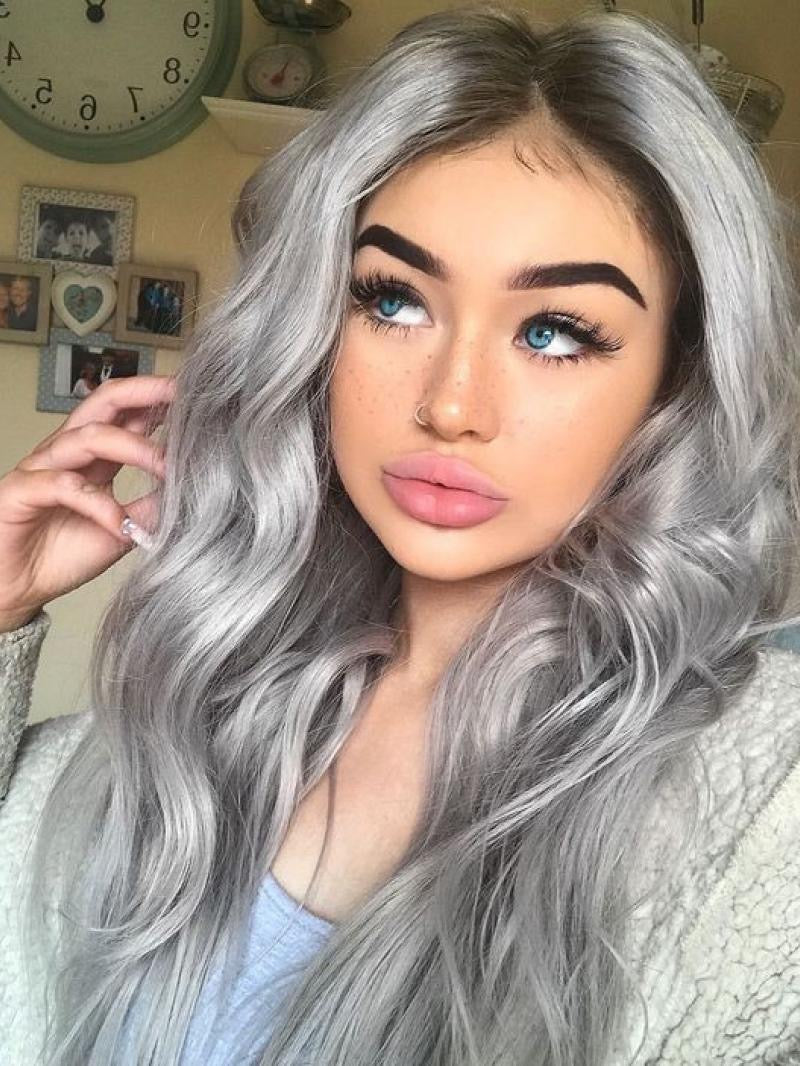 Silver Gray Rooted Human Hair Lace Wig Styles Wigs