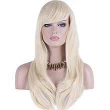 Load image into Gallery viewer, side swept bangs long heat resistant wig light blonde
