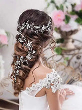 Load image into Gallery viewer, silver crystal and faux pearl flower bride wedding headband default title

