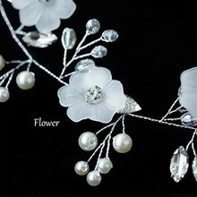 Load image into Gallery viewer, silver crystal and faux pearl flower bride wedding headband
