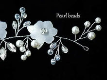 Load image into Gallery viewer, silver crystal and faux pearl flower bride wedding headband
