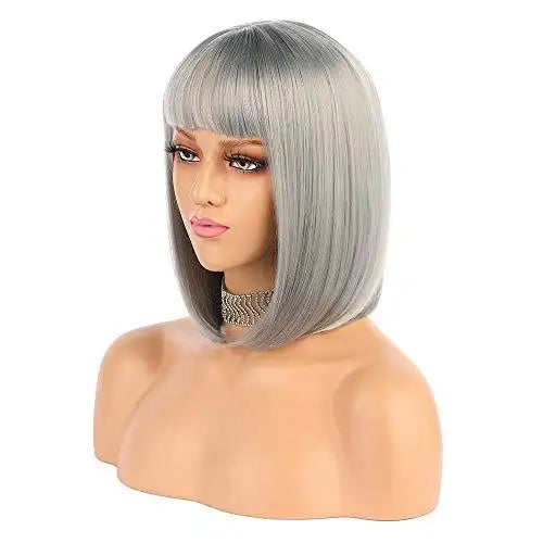 silver grey bob with flat bangs default title