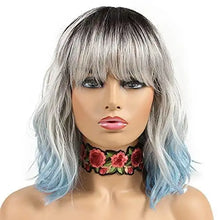 Load image into Gallery viewer, silver with blue tips heat friendly wig 12 inches / sliver blue
