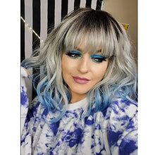 Load image into Gallery viewer, silver with blue tips heat friendly wig
