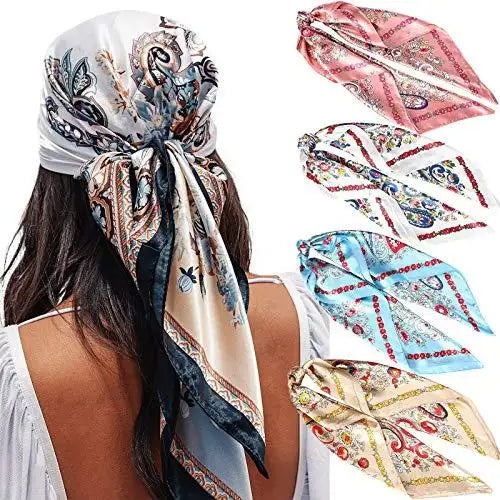 square fashion scarf & hair accessory - 4 pack cashew(light blue/pink/coffee/white)