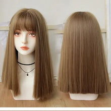 Load image into Gallery viewer, straight bob wig with bangs natural color
