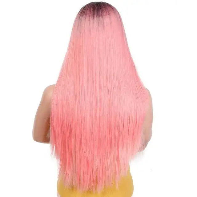 straight ombre 24 inch heat resistant cosplay wig pink / 26inches / canada