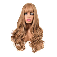 Load image into Gallery viewer, strawberry and light brown blended long wavy synthetic hair wig high-temperature fibre
