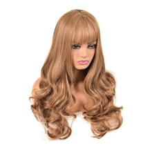 Load image into Gallery viewer, strawberry and light brown blended long wavy synthetic hair wig high-temperature fibre
