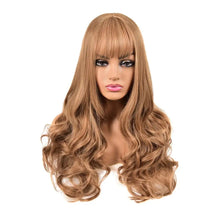 Load image into Gallery viewer, strawberry and light brown blended long wavy synthetic hair wig high-temperature fibre
