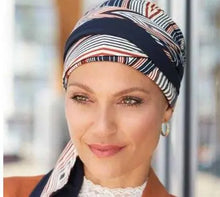 Load image into Gallery viewer, stylish reversable bamboo head scarf dark zig zag 58
