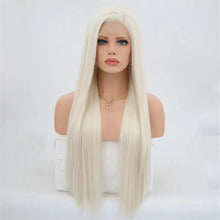 Load image into Gallery viewer, summer long silky straight white blonde synthetic lace front wig
