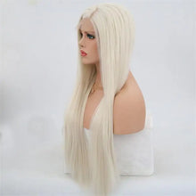 Load image into Gallery viewer, summer long silky straight white blonde synthetic lace front wig
