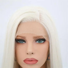 Load image into Gallery viewer, summer long silky straight white blonde synthetic lace front wig
