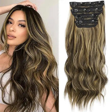 Load image into Gallery viewer, synthetic clip in hair extensions set mix of brown / 18 inches
