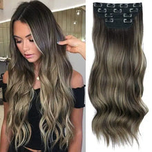 Load image into Gallery viewer, synthetic clip in hair extensions set brown mix blonde / 18 inches
