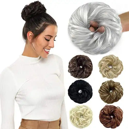 synthetic hair bun chignon 1 count / yh# sliver grey