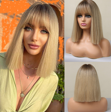 Load image into Gallery viewer, Medium Length Blonde Wig with Bangs Wig Store
