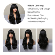 Load image into Gallery viewer, Heat Resistant Black Long Wavy Synthetic Wig with Bangs Wig Store
