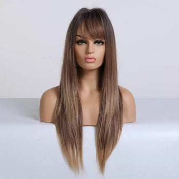 tipped ombre long straight wig with bangs
