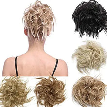 Load image into Gallery viewer, tousled wavy hairpiece bun scrunchie hair wrap 1 piece tousled (45g) / dark blonde &amp; bleach blonde
