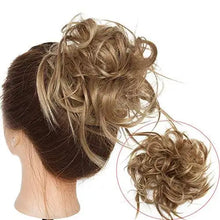 Load image into Gallery viewer, tousled wavy hairpiece bun scrunchie hair wrap 2 piece tousled (45g) / light brown &amp; ash blonde
