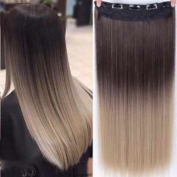 two-tone 24 inch long straight heat friendly clip in hair extension