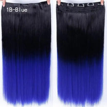 Load image into Gallery viewer, two-tone 24 inch long straight heat friendly clip in hair extension 1b-blue / 24inches
