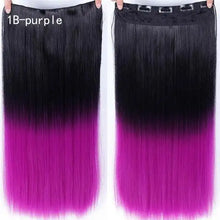 Load image into Gallery viewer, two-tone 24 inch long straight heat friendly clip in hair extension 1b-purple / 24inches

