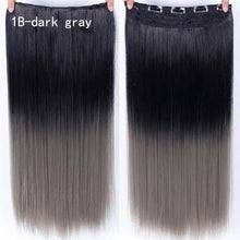 Load image into Gallery viewer, two-tone 24 inch long straight heat friendly clip in hair extension 1b-dark gray / 24inches
