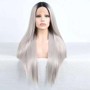 two tone grey synthetic lace front with side part