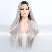 Load image into Gallery viewer, two tone grey synthetic lace front with side part
