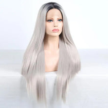Load image into Gallery viewer, two tone grey synthetic lace front with side part
