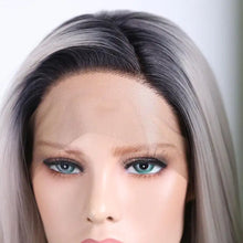 Load image into Gallery viewer, two tone grey synthetic lace front with side part
